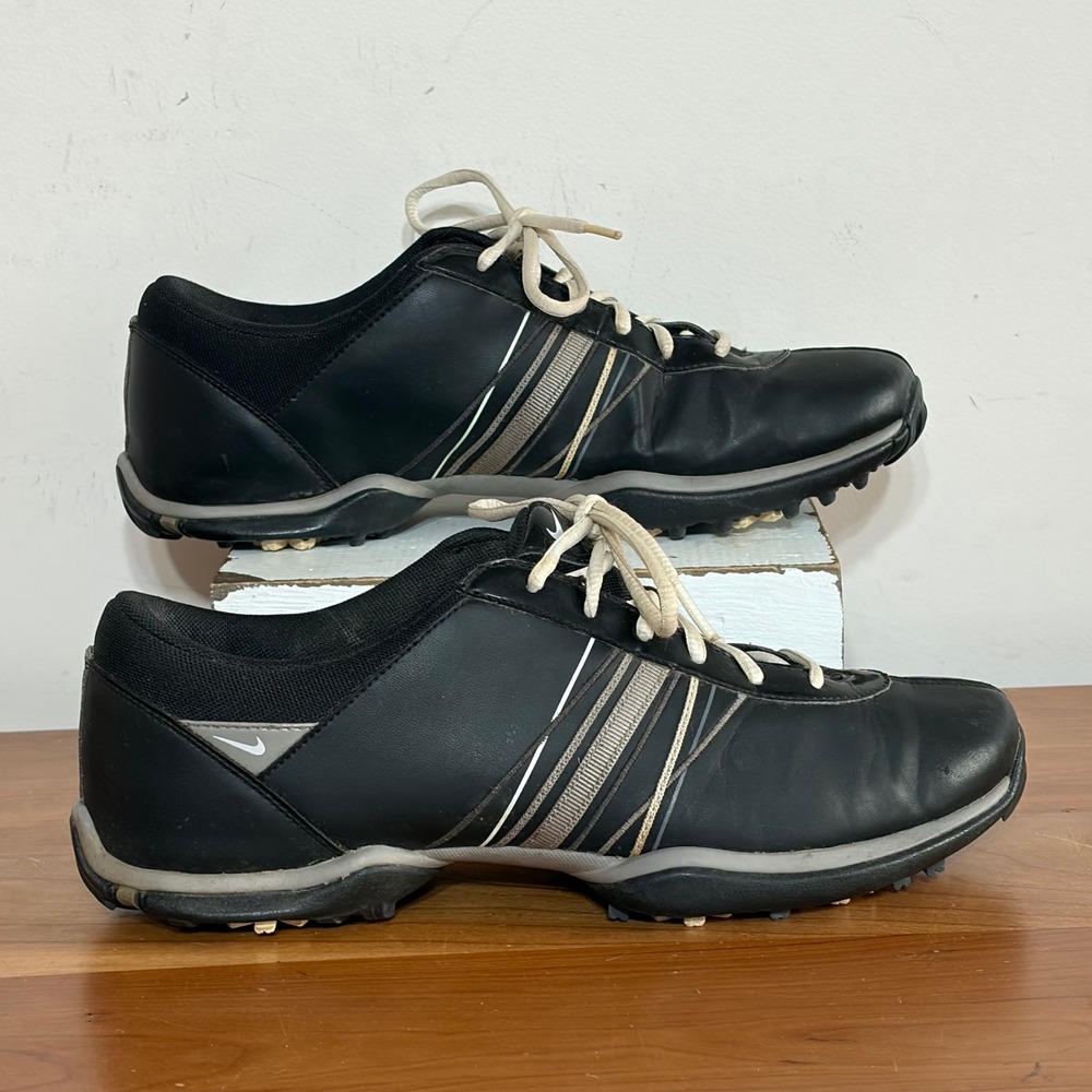 Nike Heritage IV Mens Golf Shoes Black Tan White Spiked 418355-010 Size 8.5